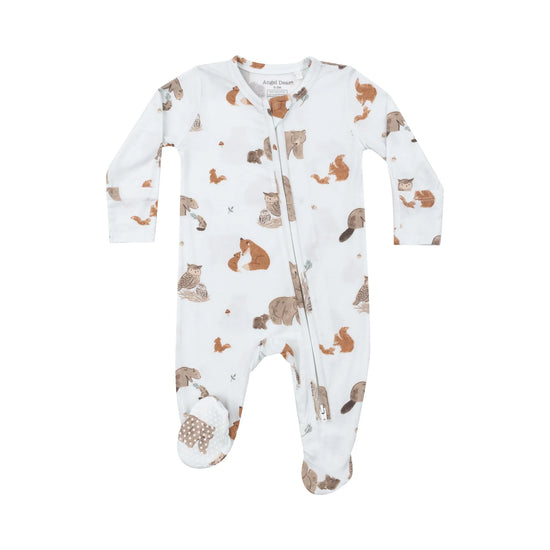 Mixed Woodland Animals Blue 2-Way Zipper Footie