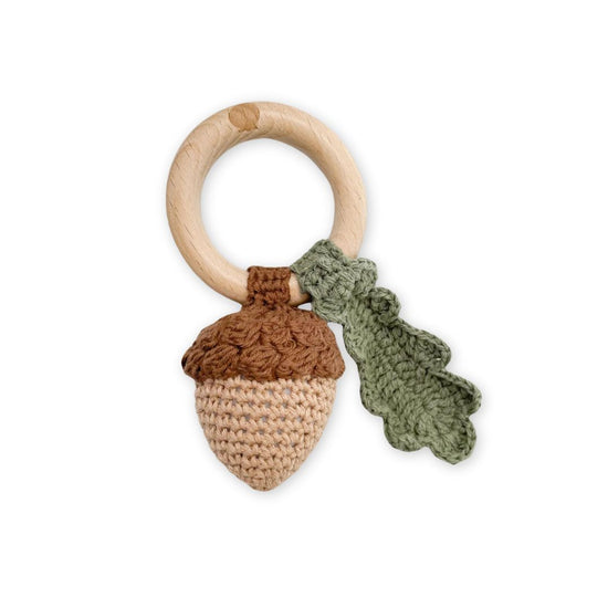 Cotton Crochet Rattle Teether Acorn