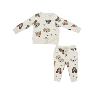 Vintage Puppy Faces Raglan Sweatshirt & Jogger Set